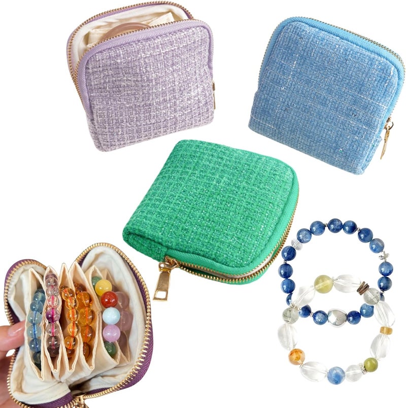 CHIMORY 2026 New Small Jewelry Travel Case – Jewelry Travel Case for Crystal Bracelets, Rings, Bangles with Smooth Metal Zipper, Elegant Jewelry Pouch for Journey, Crystal Jewelry Storage Pouch, Tweed Blue - Image 1